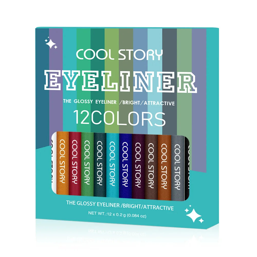 12-color Rainbow Matte Waterproof Eyeliner Professional Ultra Long Qme A