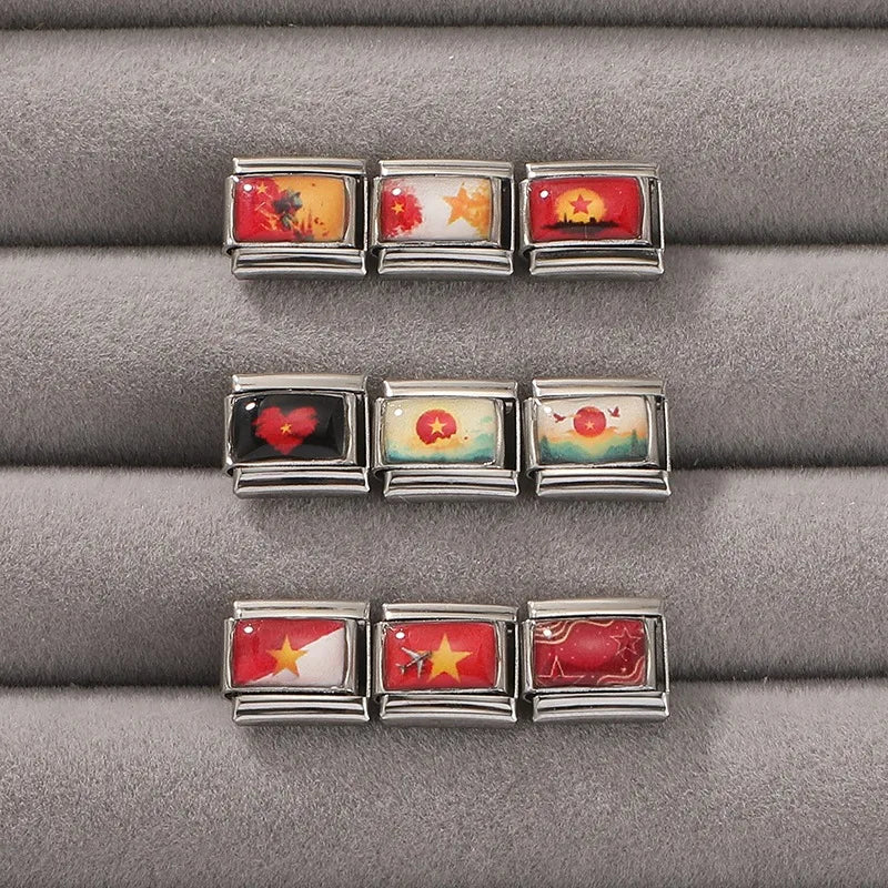 2026 Fashion Vietnamese Independence Day Series Italian Link Fit 9mm Stainless Steel Bracelet Making Bead Charm Jewelry DIY Gift Qme