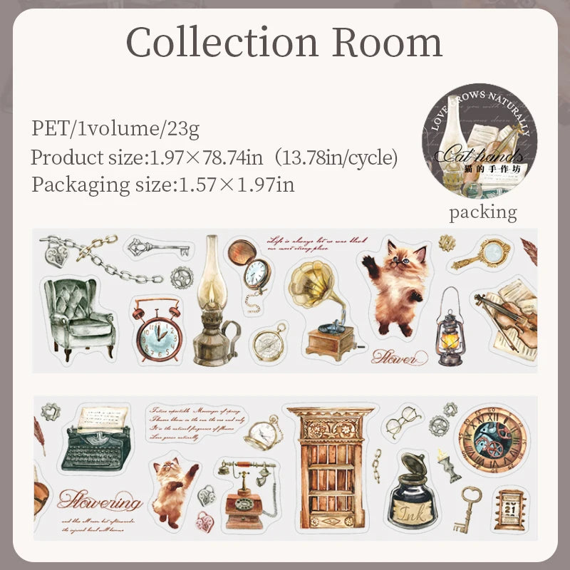 PET Material Tape Maker Cat Hand Workshop Series Cute Cat Coffee Bread Floral Pattern DIY Decorative for Phone Case Computer Cup Qme 6