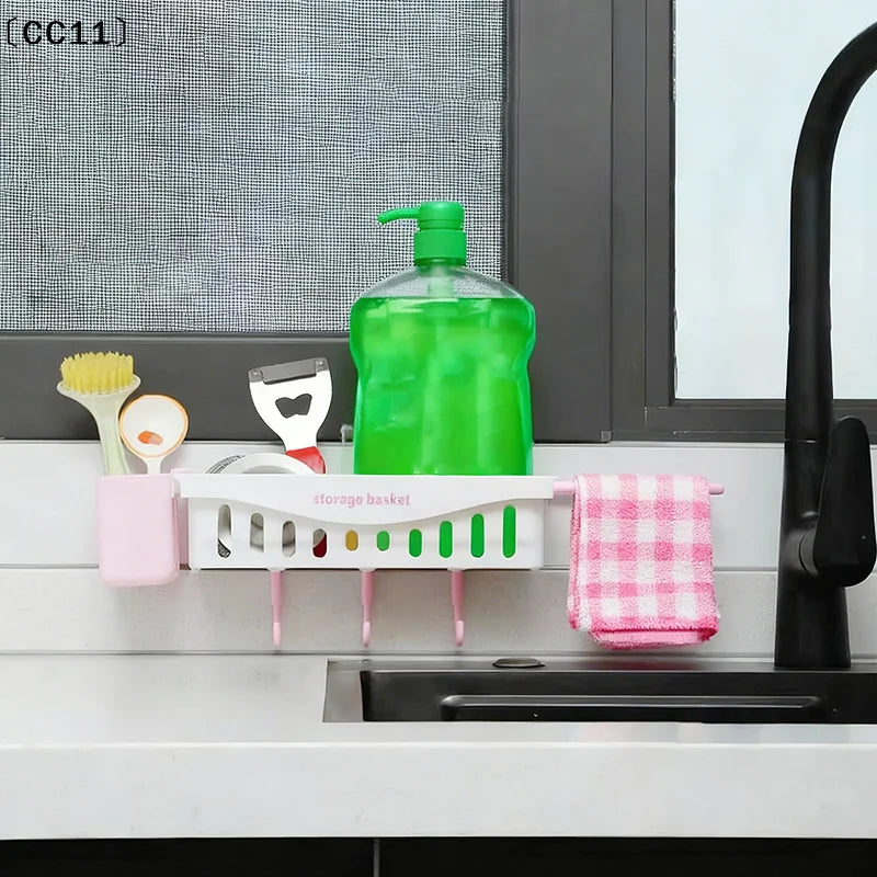 Multifunctional No-drill Scouring Pad Sponge Draining Storage Rack Qme