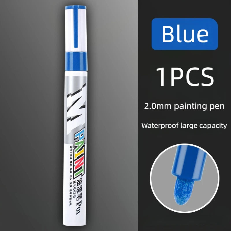 Car paint scratches repair brush pen waterproof water paint marker pen car tire tread care automotive black white red silver Qme Blue
