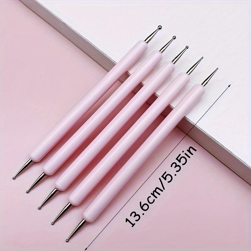 5 PCS Nail Art Dotting Tools Set, Double-Ended Embossing Stylus Pens, Dot Paint Manicure Kit - Unscented, Ideal for Nail Artists Qme