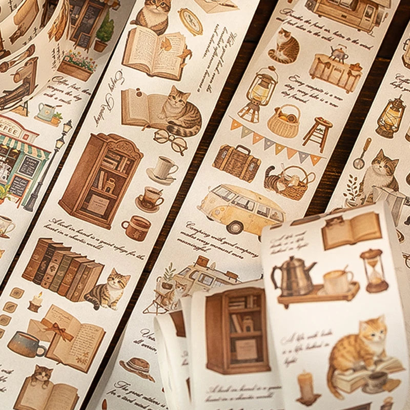 Coffee & Cats Washi Tape, Decorative Craft Tape for Journaling & Scrapbooking, Versatile for Stationery & DIY Lovers Qme