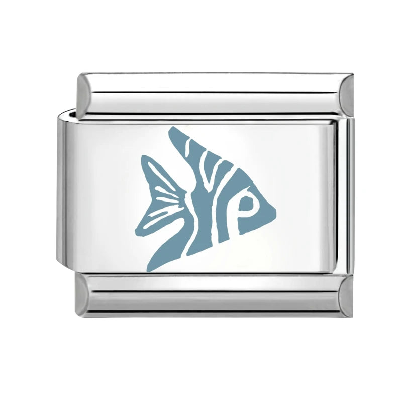 Cartoon Cute Blue Fishs Dolphin Laser Engraving Italian Charm Links
