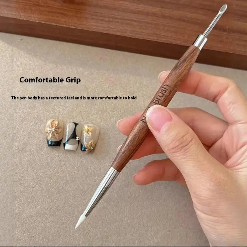 Wood Double Headed Nail Art Brush Carving Flower Painting Pen Mixing Qme