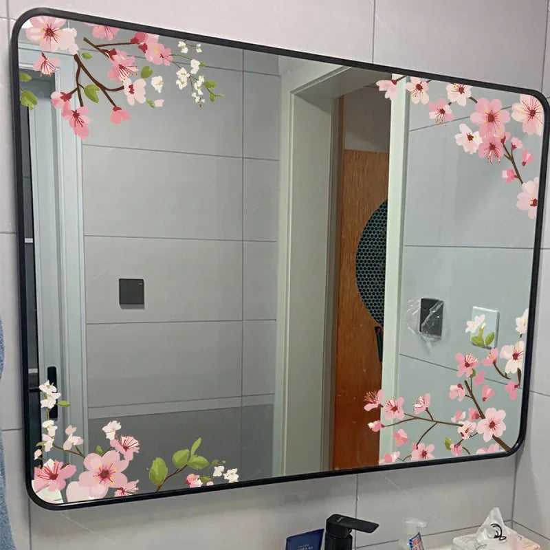 Pink Peach Blossom Mirror Wall Sticker Self Adhesive PVC Decal Glass Qme