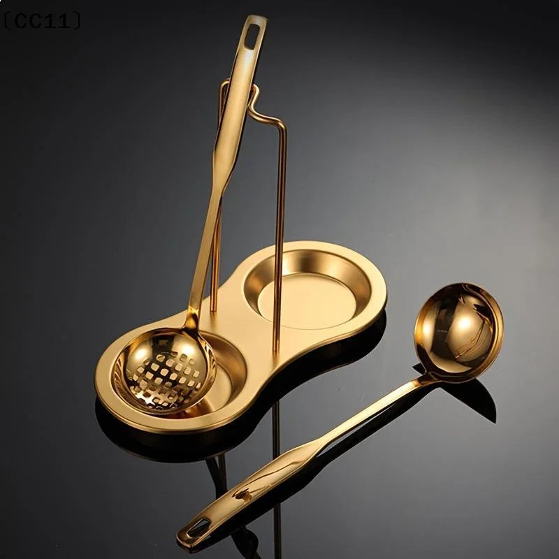 Stainless Steel Golden Ladle Holder Non Slip Stable Base Easy Clean Qme