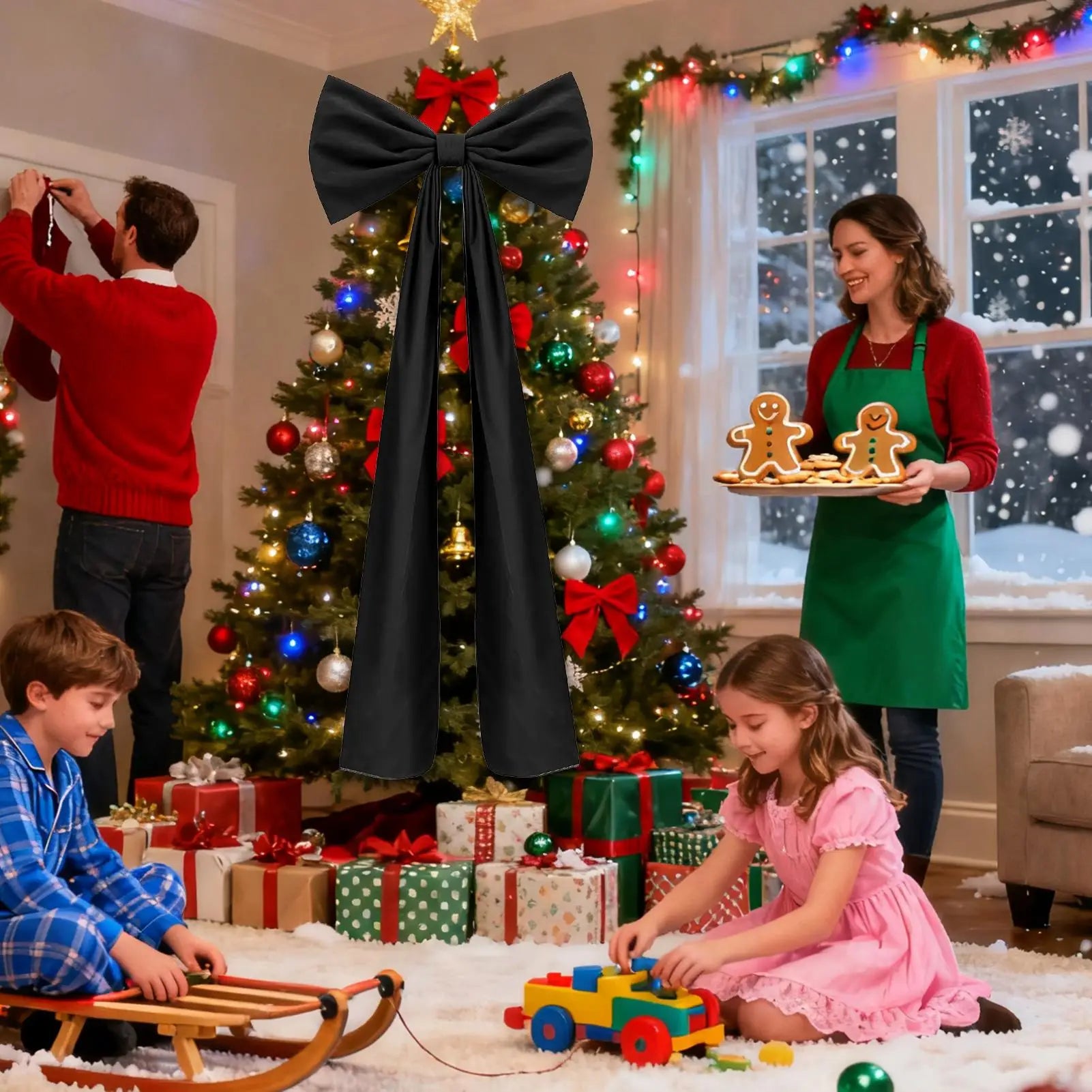 Christmas Tree Bows Large Home Decor Christmas Bow Tree Topper Ornaments For Indoor Outdoor Mantel Fireplace Front Door Wreath Qme