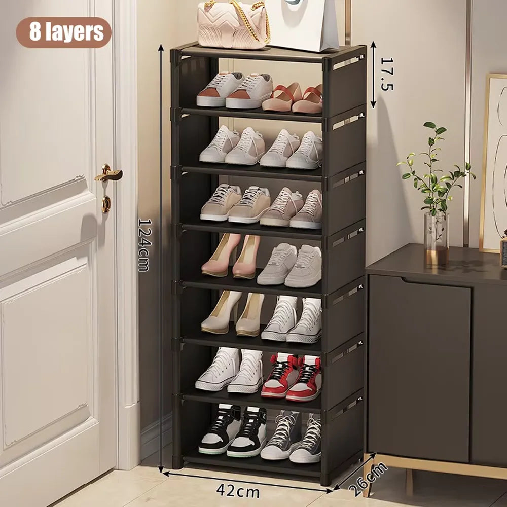 Simple Space Saving Shoe Rack Multi-Layer Shoe Shelf for Entryway & Dorm Room Home Storage Organizer for Slippers & Shoes Qme black 8 layers widen