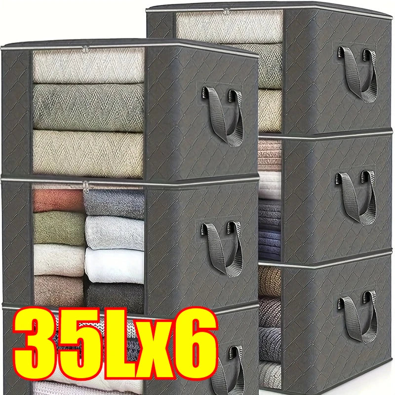 Closet Organizers and Storages Clothes Storage Bag Blanket Storage Foldable Storages Bin Sturdy Sewn By 3 Layers Fabrics Qme 6PCS-35L
