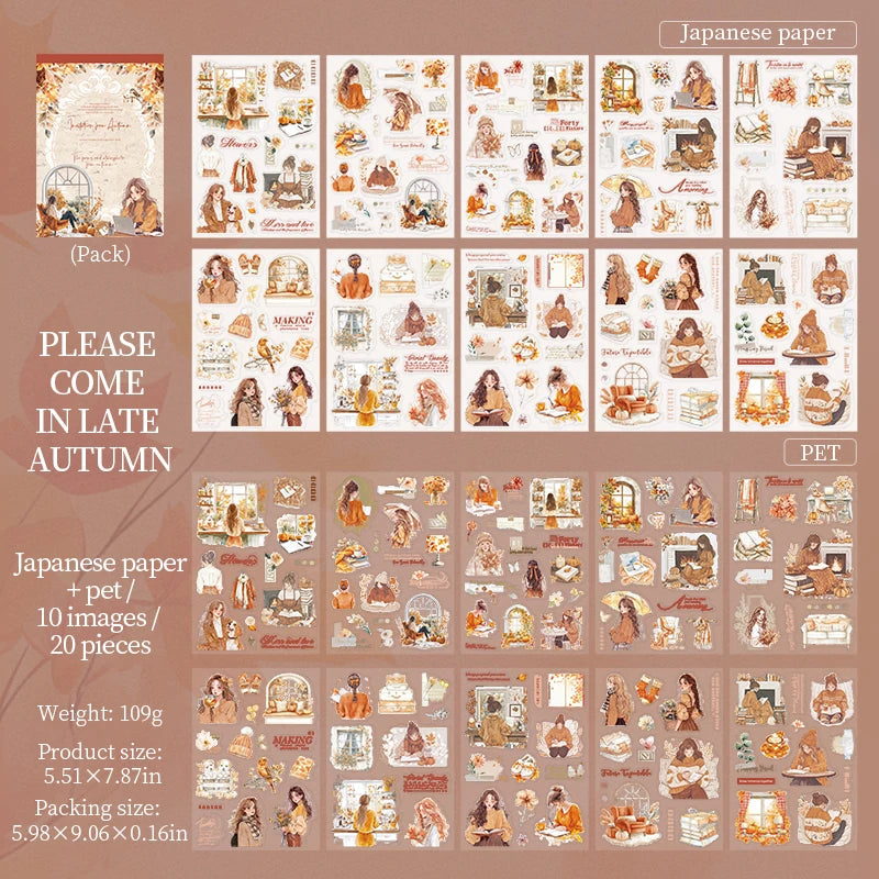 20sheets/bag Golden Autumn Daily Life Theme Die Cut Sticker Sheets for Scrapbooking DIY Frame Collage Decoration Laptop Qme 4