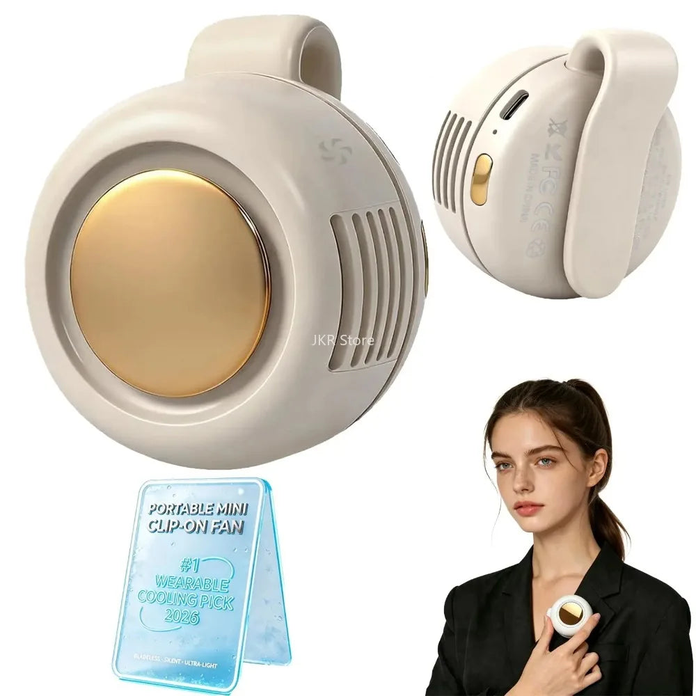 Compact Wearable Bladeless Fan Clip On Design Quiet 3 Speed Electric Cooler For Shirt Waist Outdoor Camping Travel Cooling Qme