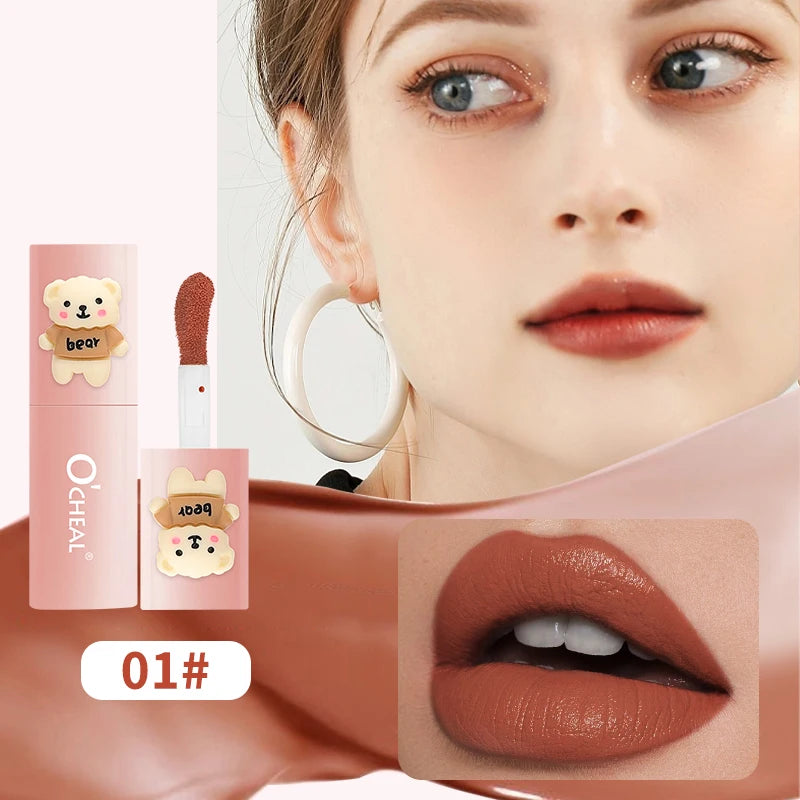 Cartoon Teddy Bear Lip Gloss Waterproof Sweat Proof Matte Effect Qme 01