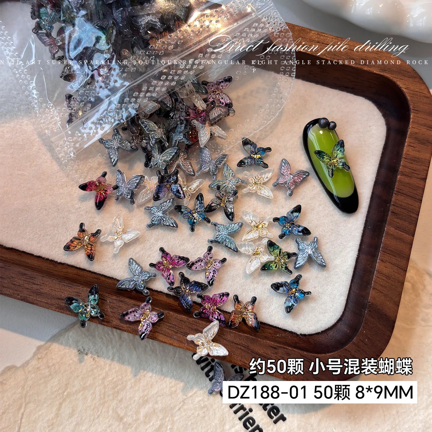 3D Rose Butterfly Nail Charms, Resin Gradient Rose Camellia Flower Insect Flat Back Nail Art Decorations for DIY Press on Nails Qme S-butterfly 50pcs