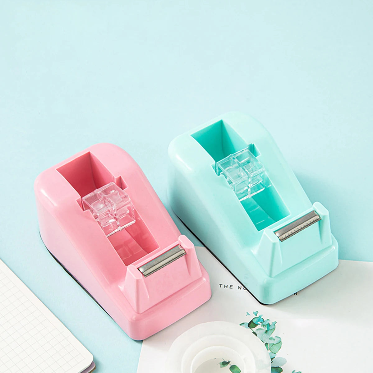 Large Tape Cutter Macaron-colored Desktop Plastic Tape Holder, Office Supplies,School DIY Crafts, Journal Making, Tape Dispenser Qme