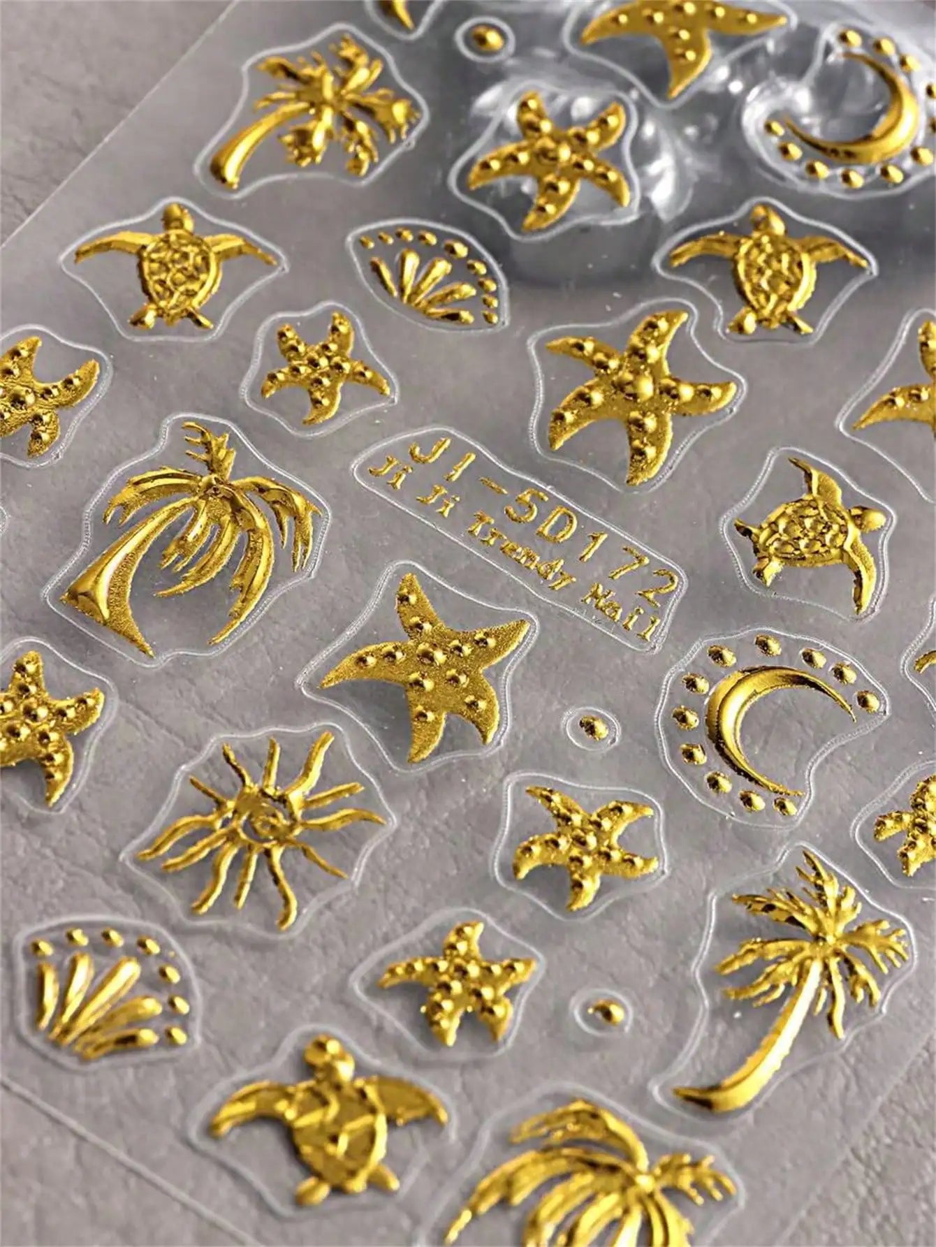 Stamping Summer 5D Nail Art Stickers Golden Coconut Tree Sea Turtle Qme