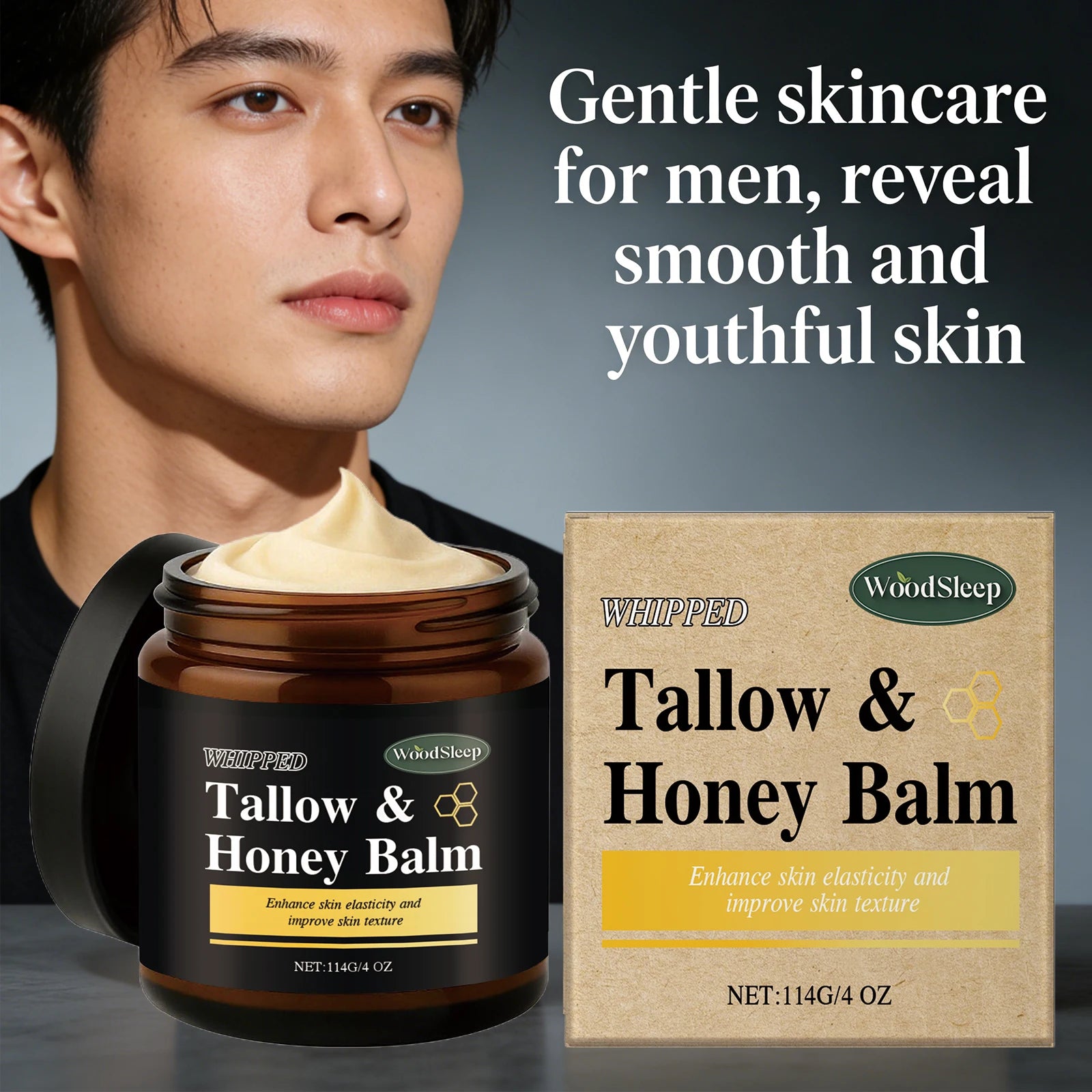 Beef Tallow Honey Balm for Men Lasting Moisturizing Dryness Soothing Skin Firming Smoothing Roughness Anti Aging Face Cream Qme