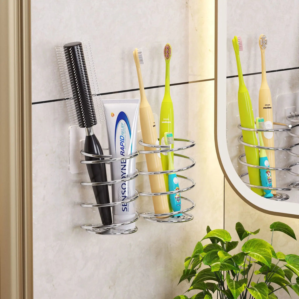 Stainless Steel Spiral Toothbrush Makeup Brush Holder Wall Mounted Qme