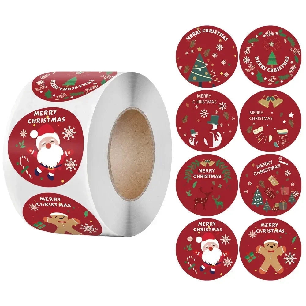 Merry Christmas Stickers Self-adhesive Christmas Tree Santa Claus Seal Labels Holiday Stickers For Gift Sealing Christmas Decor Qme