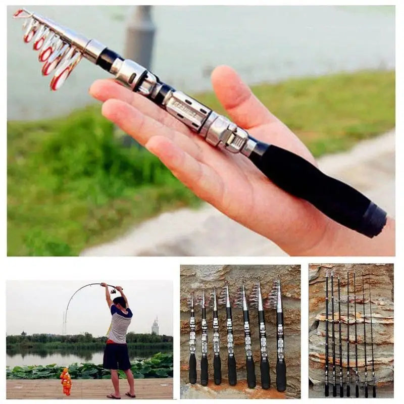 Mini Telescopic Fishing Rod Hard Fiberglass Portable Pocket Pole Tool Qme