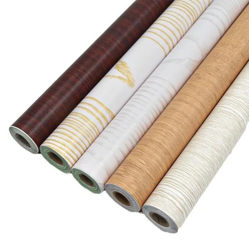 40CM Furniture Renovation Stickers Self-adhesive Wood Grain Stickers Wallpaper Cabinets Wooden Doors Tabletops Waterproof Qme