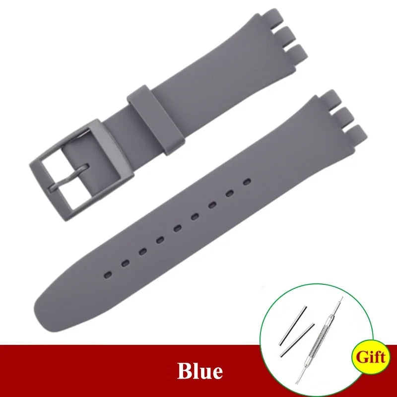 16mm 17mm 19mm 20mm Soft Silicone Bracelet Colorful Watchband for Swatch Watch Strap Replacement Watches Accessories with Tool Qme Grey 17mm