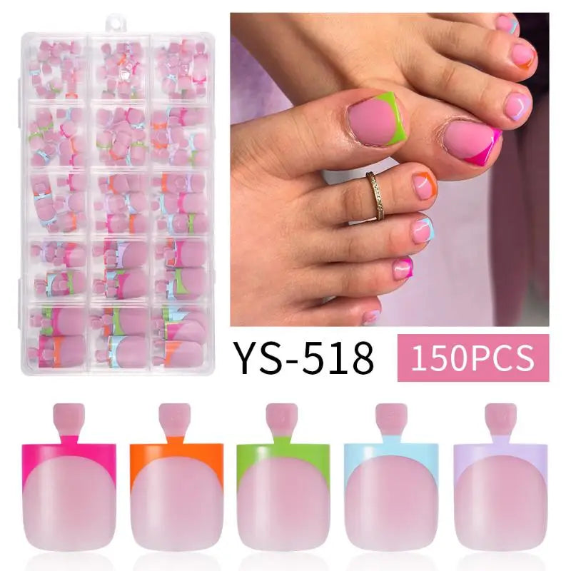 Easy Application Square Matte Full Cover Toe Nail Tips Pedicures Qme Mixed