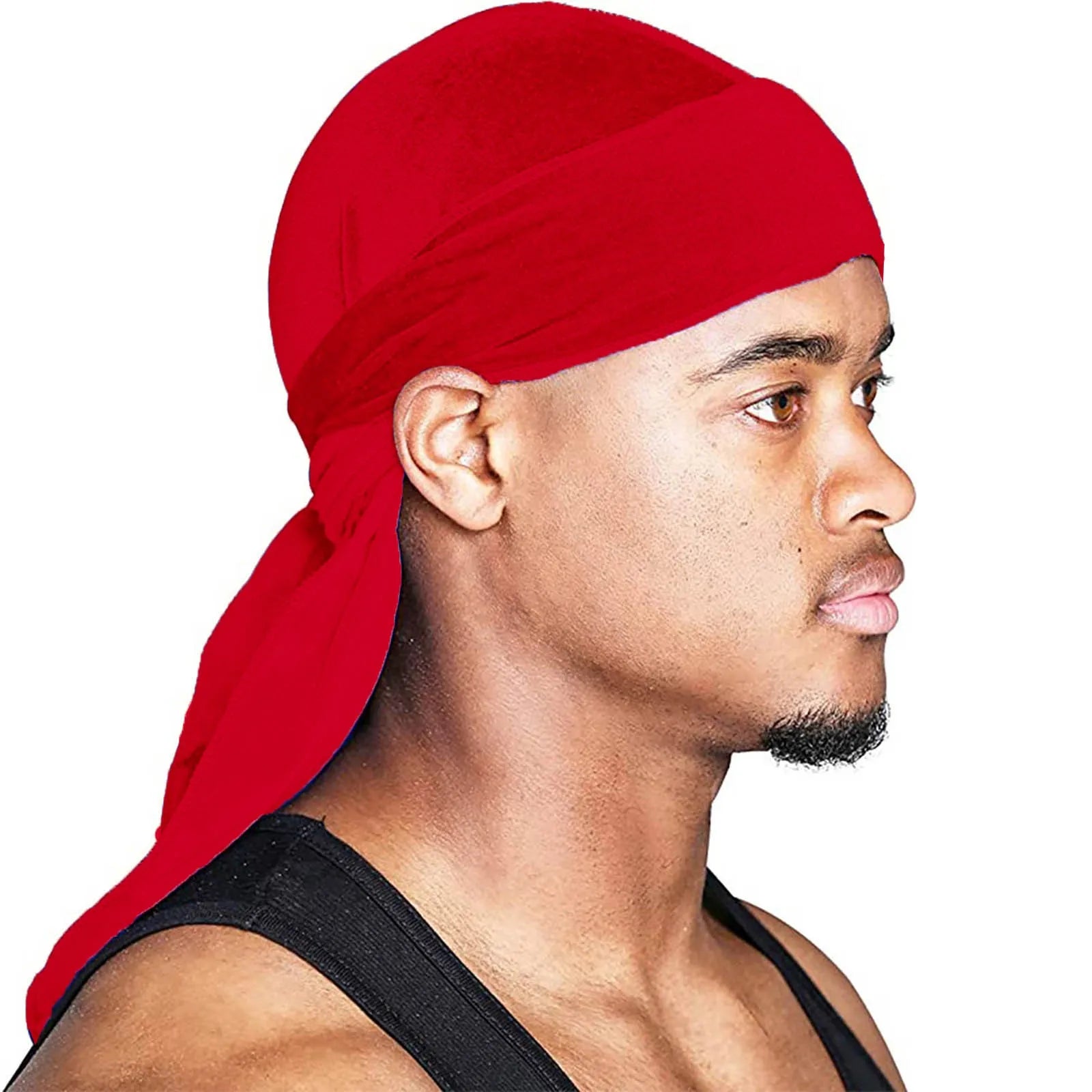 Men's Fashion Turbans Velvet Long Tail Braided Pirate Hat Outdoor Activity Personalized Bandana Turban Satin Elastic Headband Qme Red One Size