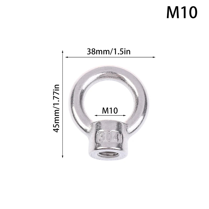 304 Stainless Steel Japanese Eye Nuts M6 M8 M10 M12 M16 Lifting Rings Marine-Grade Hardware Rigging Hoisting Industrial Qme M10