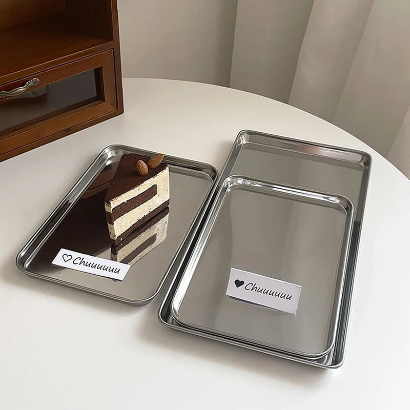 Snack Cake Dish Dining Dessert Plate Kitchen Tray Nordic Stainless Qme