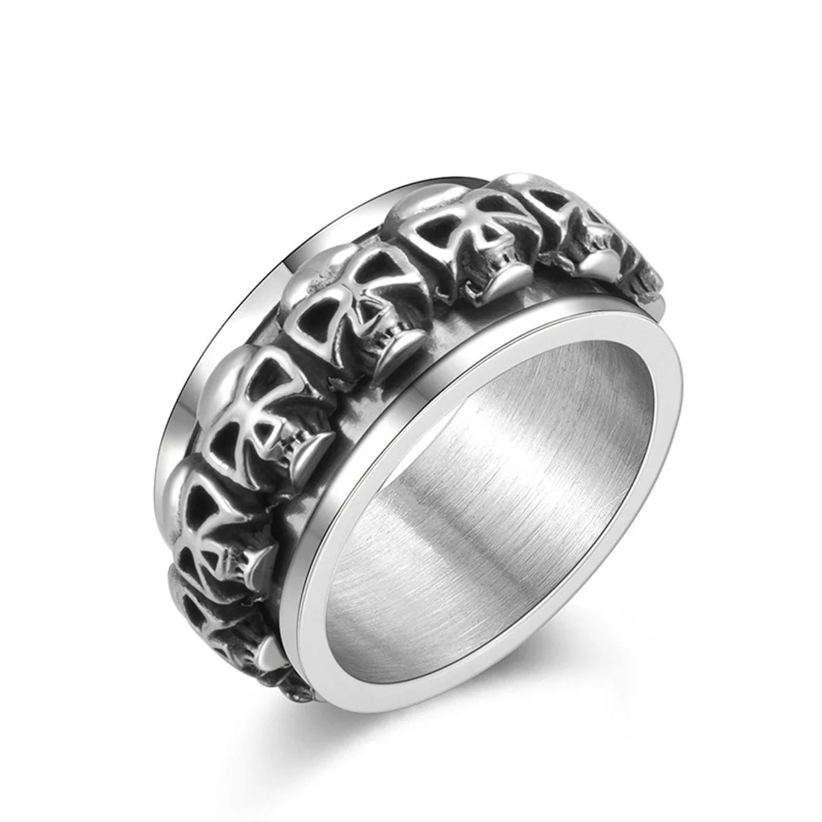 Rotatable Punk Stainless Steel Men Hip Hop Y2k Statement Skull Ring Silver Color Fashion Gothic Jewelry Rings Women Boys Qme