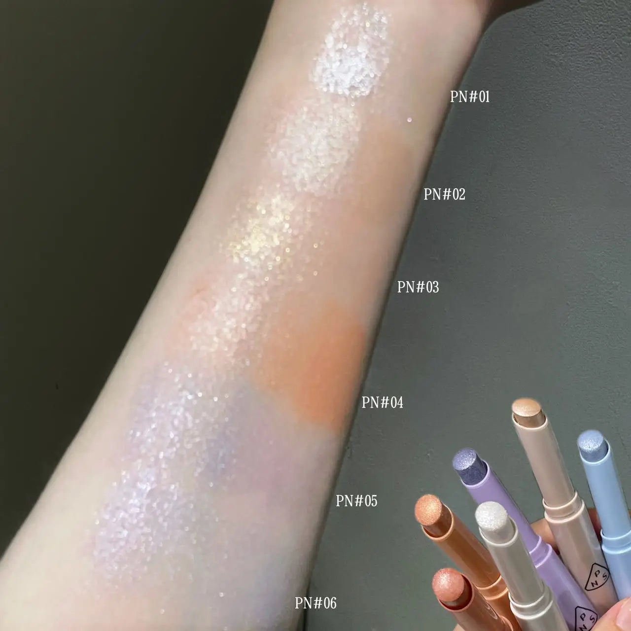 Shimmer Coral Orange Eyeshadow Stick Pearlescent Purple Eye Shadow Brightening Waterproof Diamond Glitter White Highlighter Pen Qme