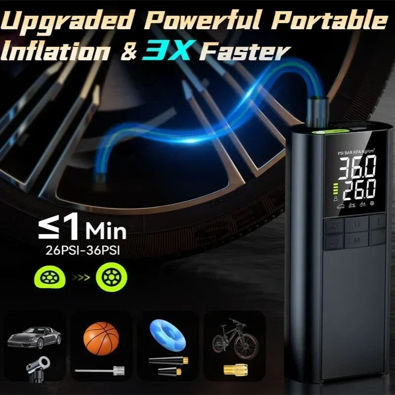 Tire Inflator Portable Air Compressor - 150PSI with Tire Pressure Gauge,8000mAh & 3X Faster Portable Air Pump for Car Accessory Qme