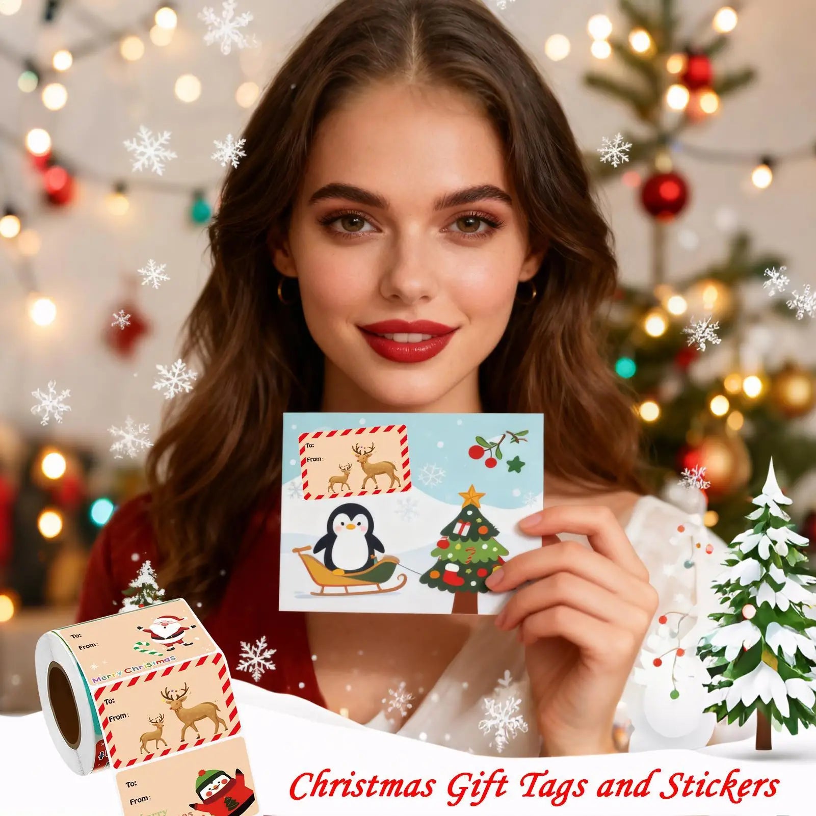 Christmas Stickers Roll 500 Assorted Cartoon Adhesive Holiday Labels Qme