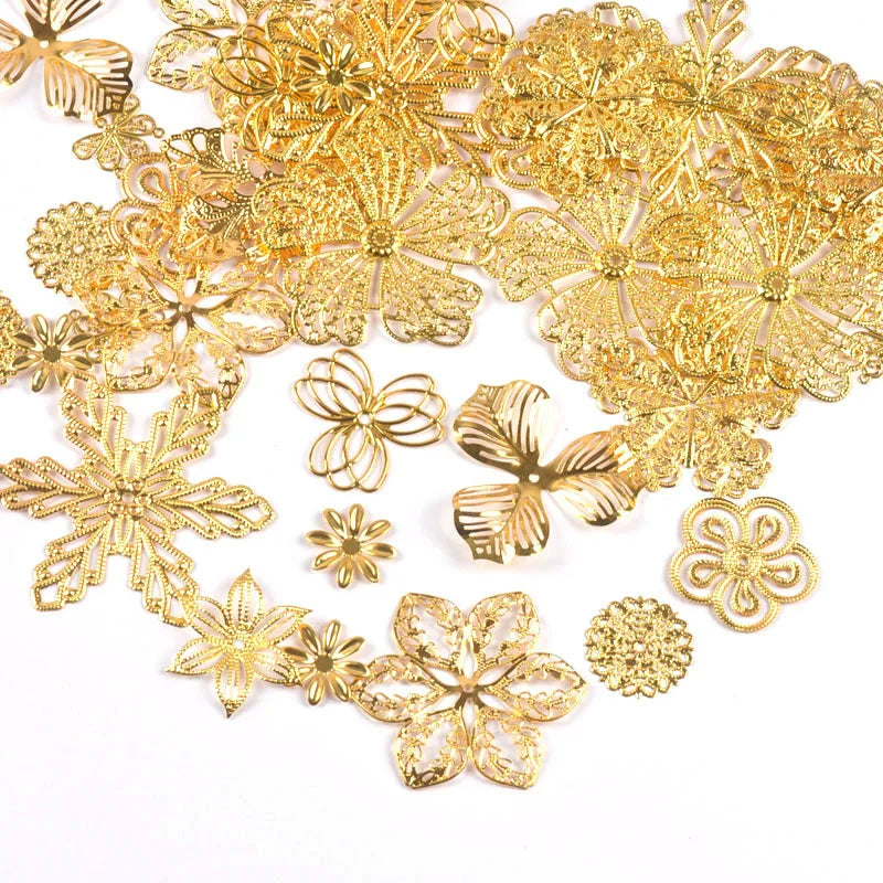 Flowers Antique Filigree Wraps Connectors For DIY Jewelry Accessories Findings Making Scrapbook Supplies Home Decor Metal Crafts Qme