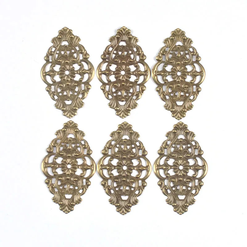 10Pcs 3Colors Antique Rhombus Flower Filigree Wraps Connectors DIY Scrapbook For Jewelry Making Home Decor Metal Crafts yk0904 Qme Bronze