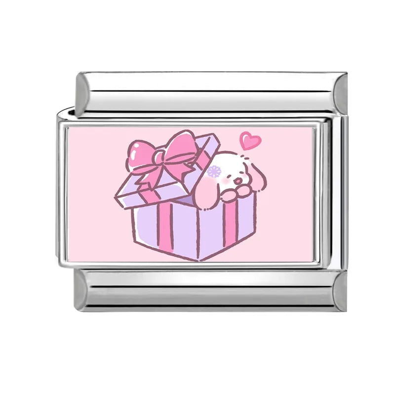 Y2K Pink Design Lovely Rabbits Tulip Flowers Strawberry Italian Charm