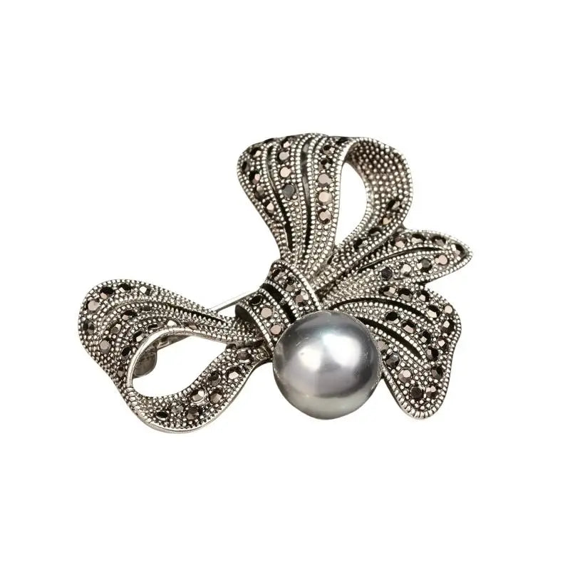 Rhinestone Biag Bow Pearl Brooches For Women Vintage Elegant Large Brooch Pin Winter Coat Sweater Broches High Quality Qme