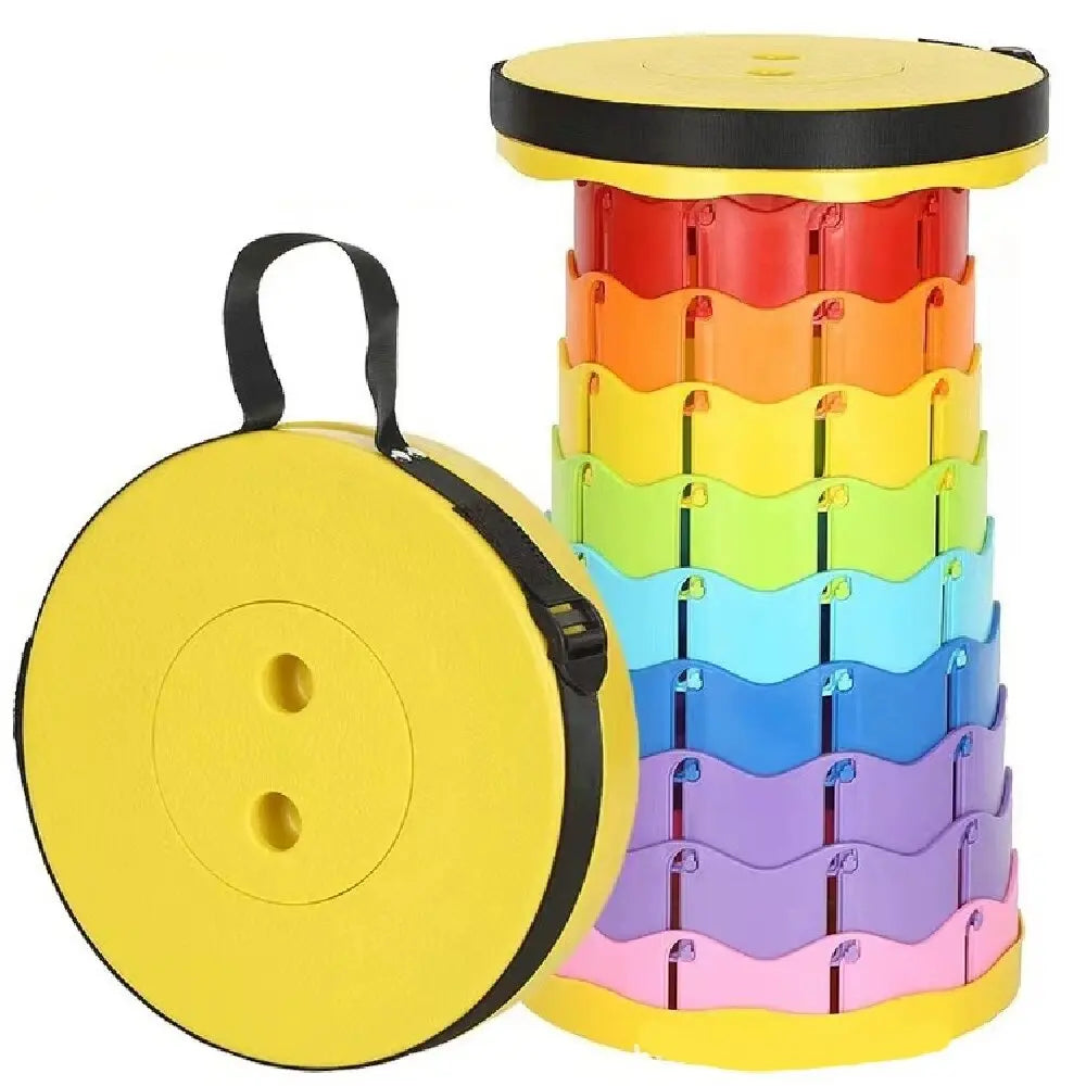 Outdoor Portable Rainbow Fold Expandable Lightweight Plastic Stool Travel Queue Camping Fish Home Saving Space Telescopic Stool Qme RBG-YELLOW