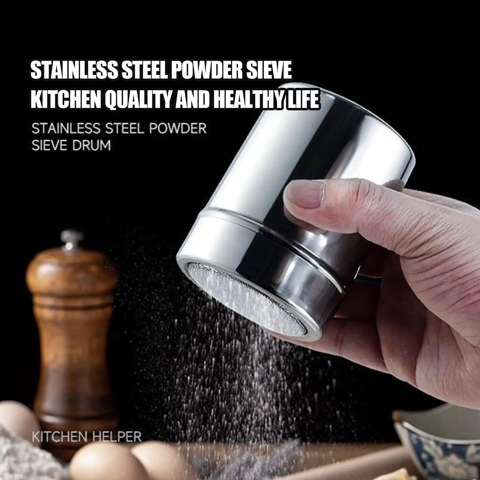 Powder Shaker Duster Stainless Steel Flour Sifter and Shaker Bottle Sleek and Stylish Powder Shaker for Salt Sugar Cocoa Flour Qme