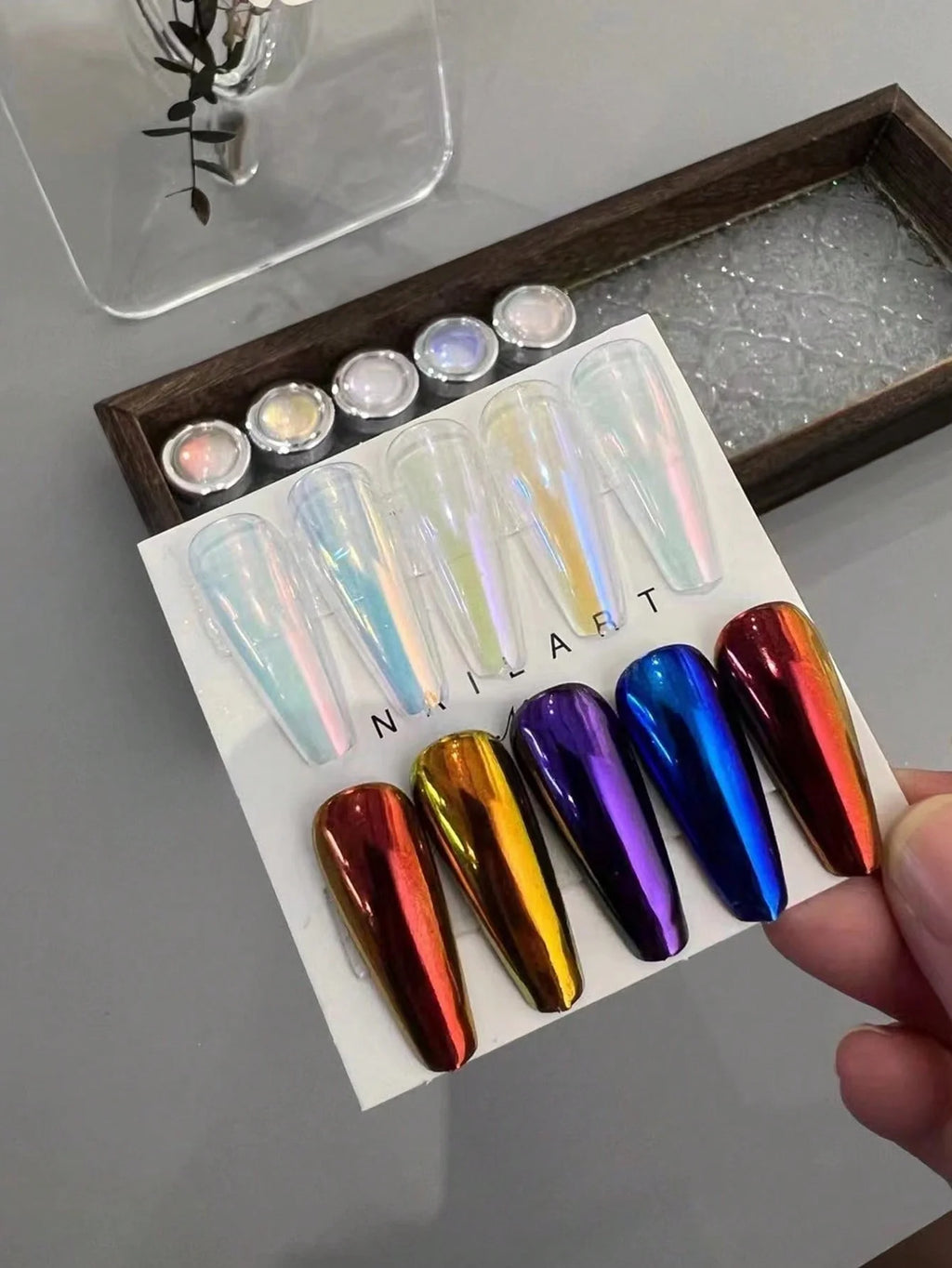 1 Nail Magic Mirror Powder Explosive Sky Moon Neon Pearl White Aurora Qme