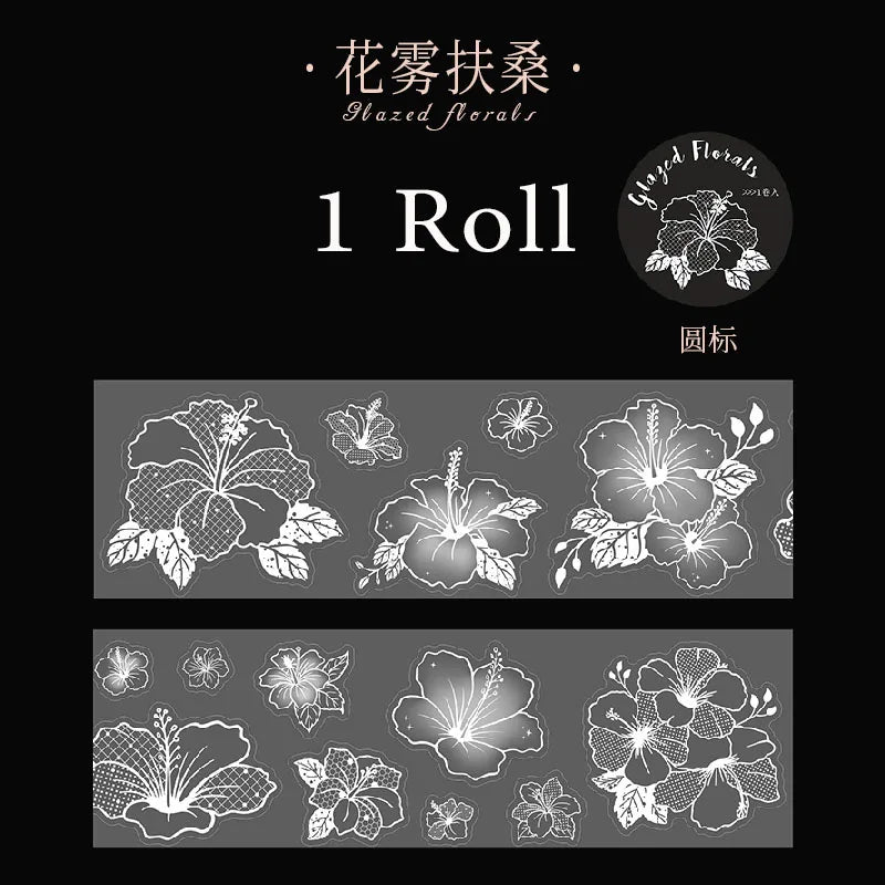 White Ink Floral Tracing Paper Washi Tape & Stickers for Journal Scene Making, Decorative Supplies for Phone Cases, Water Bottle Qme C