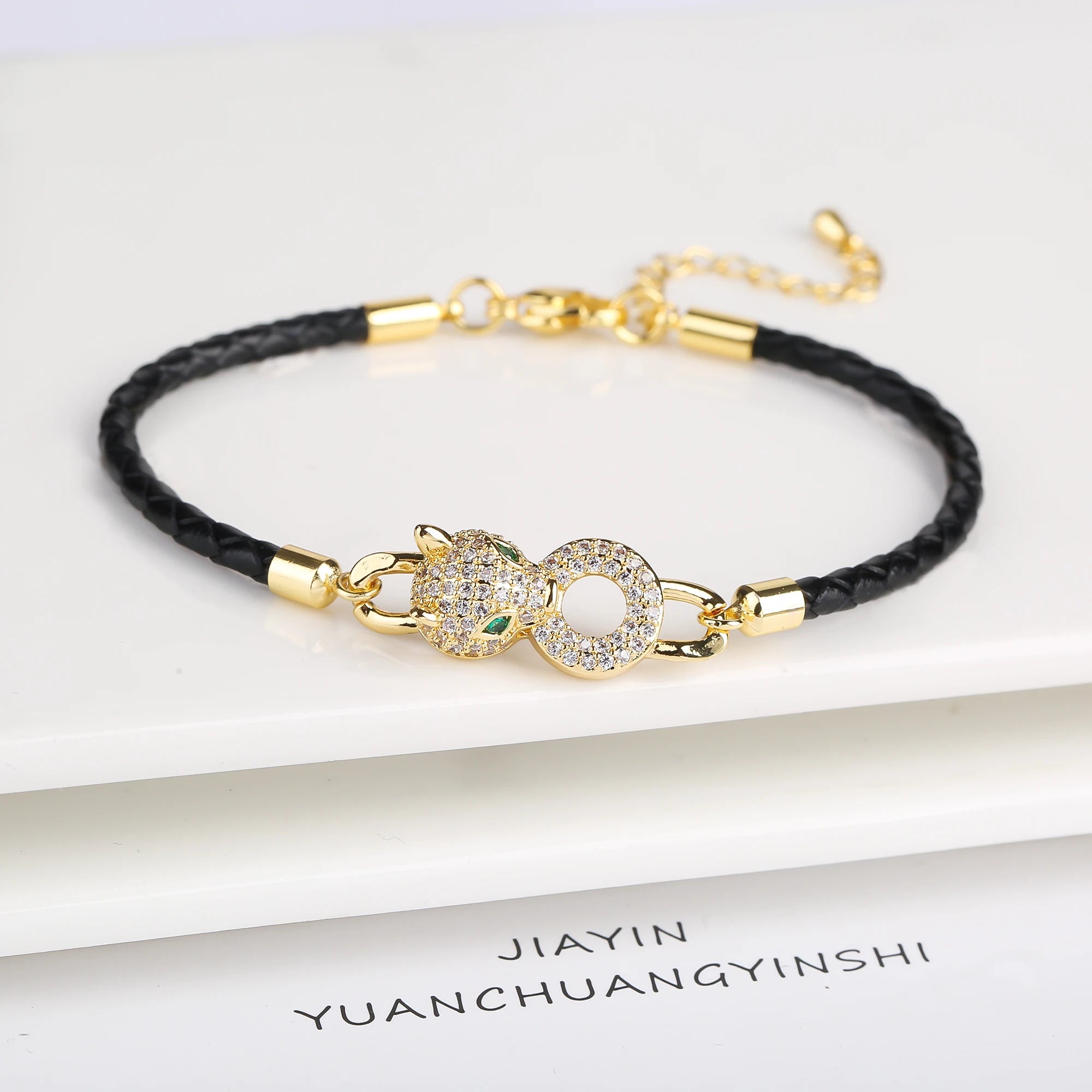 Bully Shiny Zirconia Animal Leopard Head Leather Rope Braided Charms Women Bracelets Personalized for Men's Holiday Jewelry Gift Qme 4