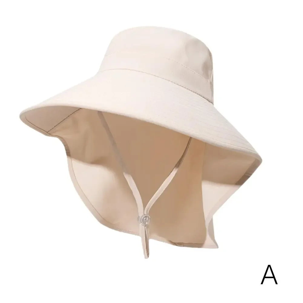 Summer Large Brim Sun Hats For Women Outdoor UV Anti Neck Protection Sun Visors Lady Fishing Hiking Shawl Sunscreen Cap Qme Beige