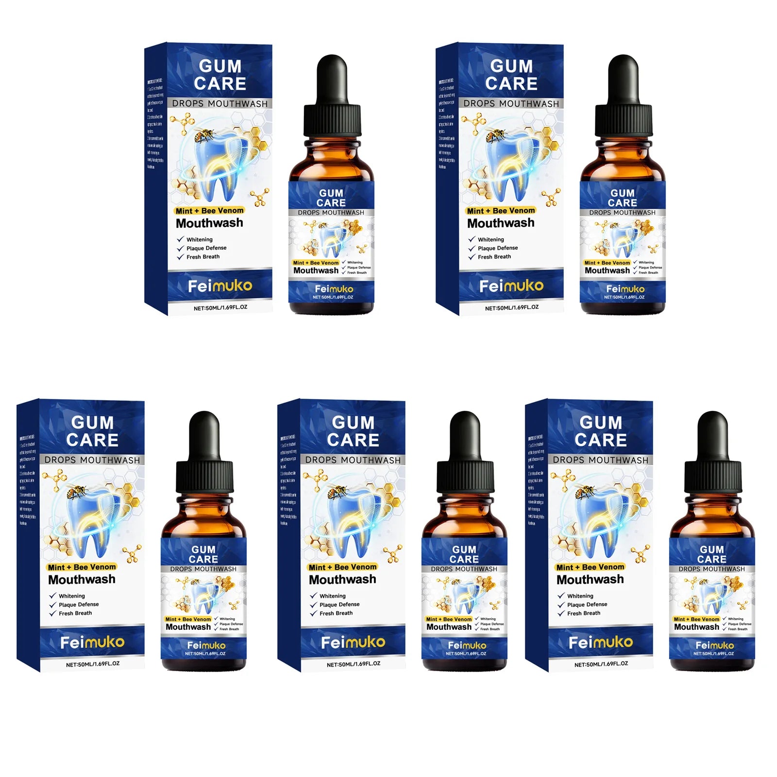 Bee Venom Mouthwash Remove Mouth Odor Reduce Yellowing Tooth Stains Cleaning Gum Refreshing Portable Oral Hygiene Care Liquid Qme 5 X 50ml Boxed Combo adults
