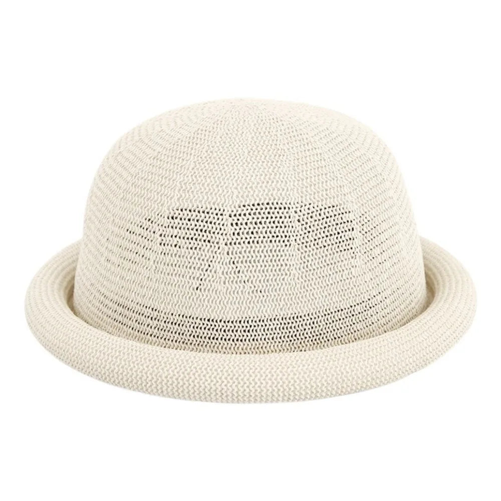Casual Solid Bucket Hat Cotton Linen Rolled-brimmed Fedora Breathable Qme Beige