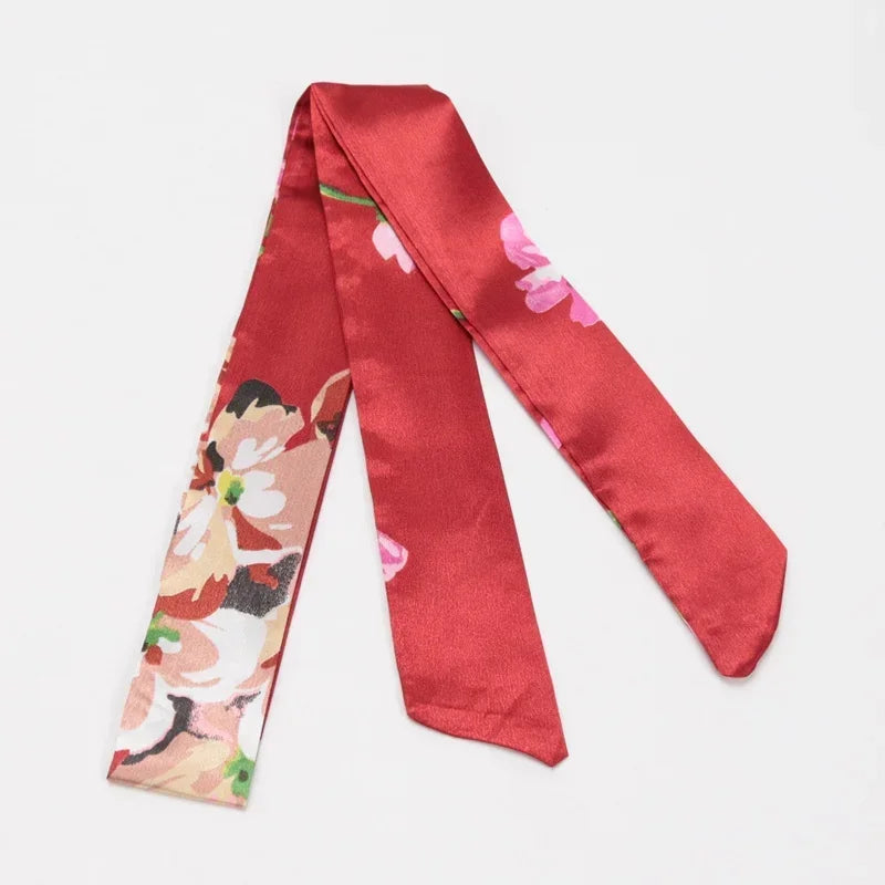 Skinny Scarf Hair Small Women Simple Handle Ribbon Fashion Printing Qme A-34