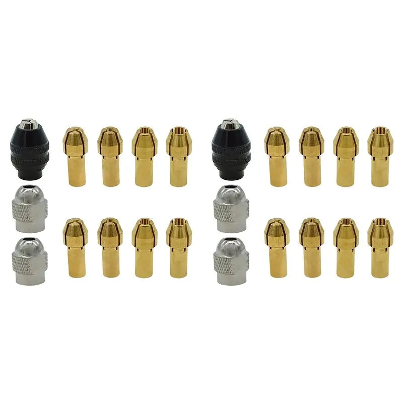A02F-Drill Chuck Collet Set For Dremel, 22 Pcs Replacement 4485 Brass Quick Change Drill Nut Tool Set (1/32Inch To 1/8Inch) Qme GoldSilverBlack