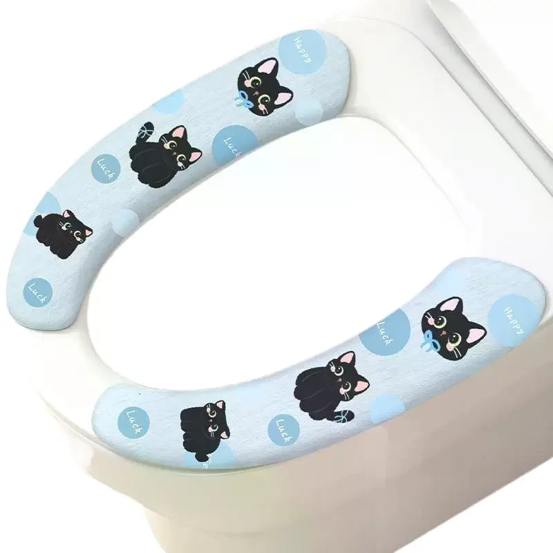 1 Pair Cute Black Cat Printed Soft Warm Toilet Seat Cushion Pads Fits Most Standard Toilets For Home Bathroom Use Qme