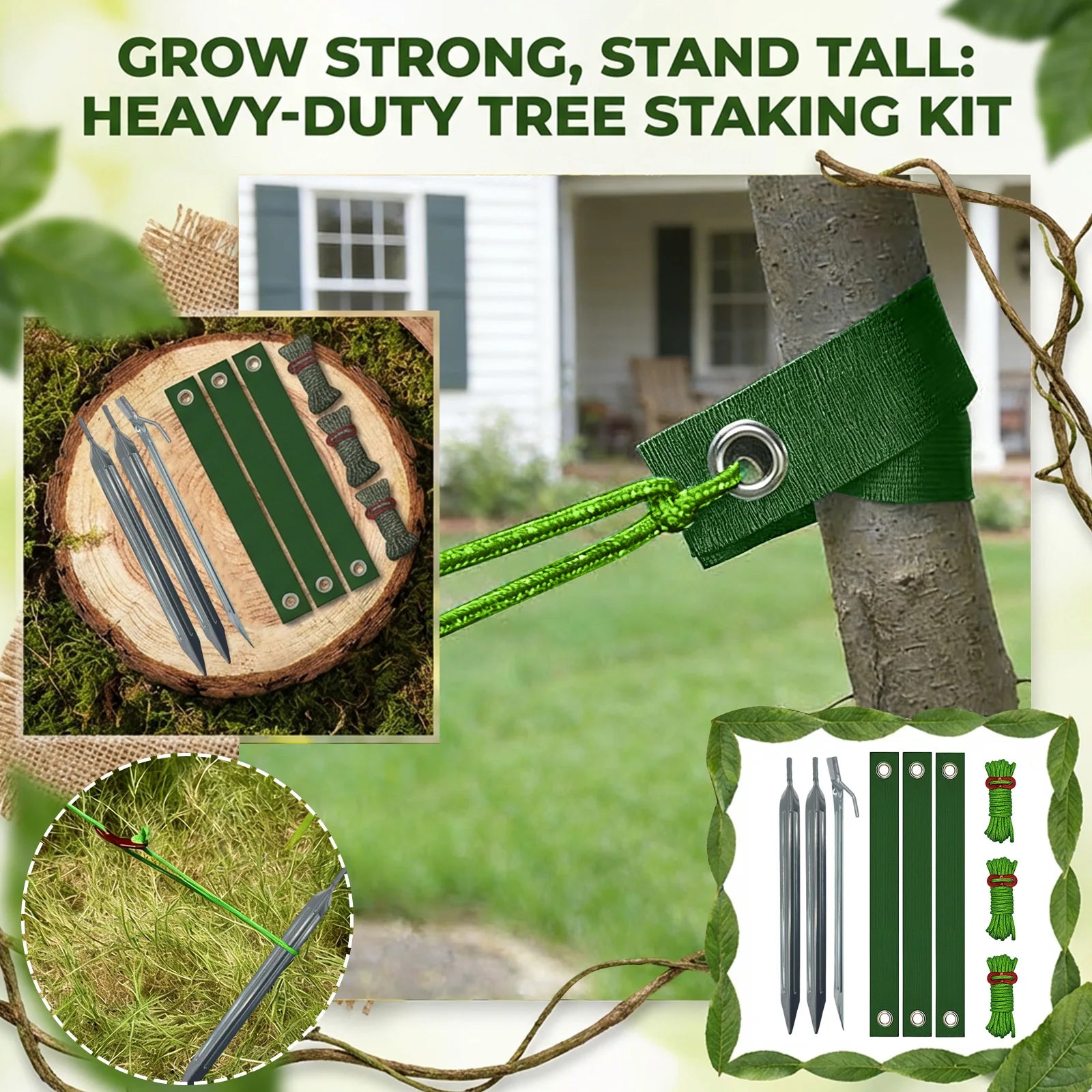 Durable Green Heavy Duty Tree Stake Support and Tying Straps Set Tree Binding And Windproof Fixing Straps Rhombus Shape Qme